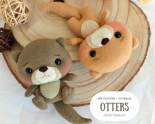 Felt Otters - PDF Pattern | Pdf Sewing Pattern, Woodland Animals, Digital Downloads Pattern, Ornaments Patterns, Otter Ornament | - Etsy
