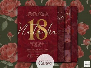 18th Birthday Invitation Card Template Full Editable Elegant Gold and Red Roses Enchanted Floral Garden Royal Party Celebration for Debutant - Etsy