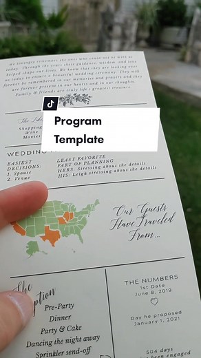 Such a cute program template...check out the fun details! #weddingduo #weddingprogram #engagedtiktok #weddingprojects #imengagednowwhat