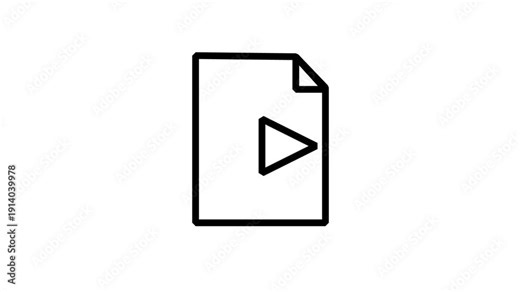 Play Document File Animation Icon. Animated paper document icon with a play button symbol representing video files and media content.