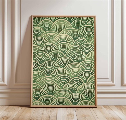 Japanese Wave Art Print, Abstract Landscape Poster, Green & Beige Wall Art, Zen Decor, Minimalist Home Decor, Ukiyo-e Style - Etsy
