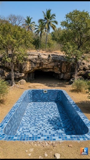 A modern luxury swimming pool in a cave side nature 🏊✨ #swimmingpool #architecture #beforeandafter