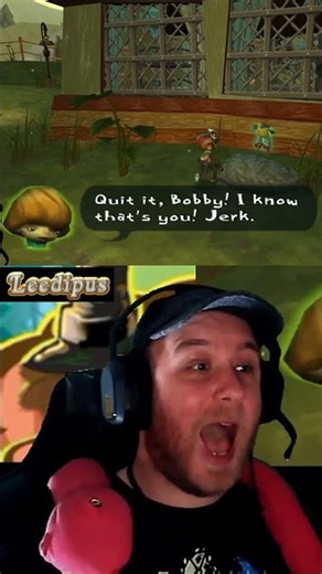 Psychonauts - punching his head through the fence...