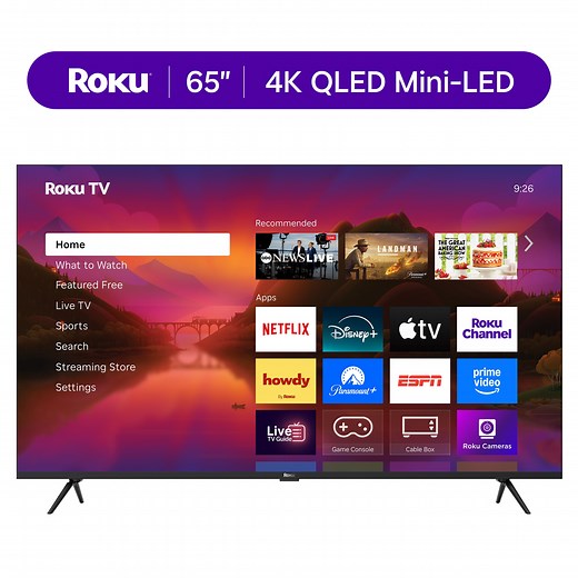 Roku Smart TV 2025 – 65-Inch Plus Series, 4K QLED Mini-LED TV – Roku TV with Enhanced Voice Remote