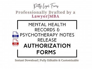 Mental Health Records Release Form HIPAA Medical Records Authorization Psychotherapy Notes HIPAA Consent Template Psychiatry Practice Forms - Etsy