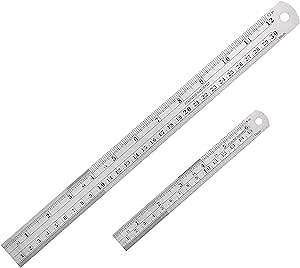 2 Pack Straight Rulers, Stainless Steel 6 and 12 Inches(15 and 30cm) Measuring Ruler Tool