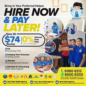 💳𝑯𝑰𝑹𝑬 𝑵𝑶𝑾 & 𝑷𝑨𝒀 𝑳𝑨𝑻𝑬𝑹💳 Contemplating to hire a helper due to the financial commitments? REGENT MAID AGENCY has found the solution for you! We are excited to share our 𝟎% 𝑰𝑵𝑻𝑬𝑹𝑬𝑺𝑻 𝑭𝑹𝑬𝑬 𝑰𝑵𝑺𝑻𝑨𝑳𝑳𝑴𝑬𝑵𝑻 𝑷𝑳𝑨𝑵. 𝑯𝑰𝑹𝑬 𝑵𝑶𝑾 & 𝑷𝑨𝒀 𝑳𝑨𝑻𝑬𝑹 by spreading your payments through our flexible repayment plans at just $𝟕𝟒/𝑴𝑶𝑵𝑻𝑯. Hiring a helper no longer have to be a financial burden for you 🫵🏻 and your family 👨‍👩‍👧‍👦. 🙎🏻‍♀𝑾𝑬 𝑫𝑶 𝑵𝑶𝑻 𝑱𝑼𝑺