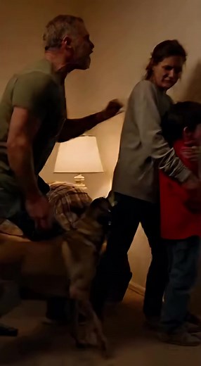 A cold rain fell over the quiet street. A biker—bald head, thick beard, tattoos, leather vest—was just passing through when he heard it: a dog barking, a child crying, a woman’s voice begging for it to stop. He froze. The sound dragged him back to his own past— to nights filled with shouting and fear. And in that moment, he made a choice: the cycle would end with him. He stepped in. He took them away—the mother, her child, and their trembling dog. That night, he gave them warmth, food, and the p