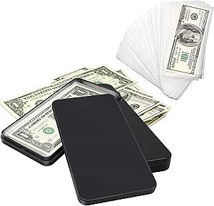 2 PCS Metal Cash Box with 100 PCS Clear Paper Money Holders, Single Row Currency Tray Money Organizer for Cash Transparent Currency Sleeves with Storage Box Dollar Bill Protector Holders Black