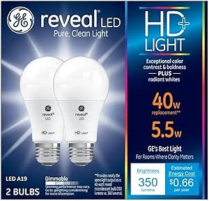 GE Reveal HD+ LED Light Bulbs, 40 Watt, A19 (2 Pack)