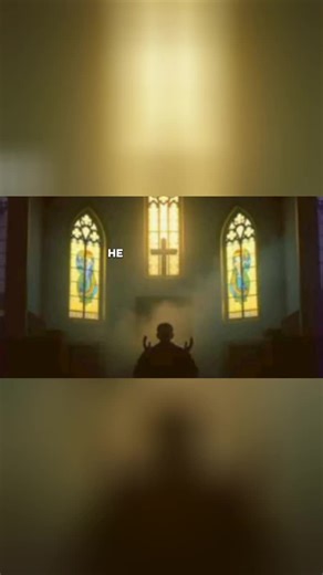 Unwavering Faith: A Prayerful Moment in a Sacred Sanctuary A silhouette kneels in prayer within a softly lit church, stained glass windows casting gentle hues as the powerful declaration echoes,