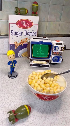 The EXPLOSIVE great taste of Sugar Bombs💣 Breakfast Cereal Featuring the official SUGAR BOMB Pip-Boy by @thewandcompany ☢️ #pipboy #fallout #sugarbombs #mrsfallout #falloutonprime #falloutvibes #fallout3 #fallout4 #falloutcollector #falloutpipboy #falloutcommunity #falloutcollection #falloutcollections #gamer #gamergirl #videogames #falloutonprime #bethesda #videogamecollection #videogamecollector #fallout76 #wasteland #wastelander #cosplay #falloutnewvegas #1950sstyle #newvegas #thewandcompany
