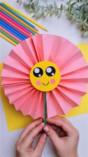 Paper Fan Flower 🌸✨ | Easy Kids Craft with Lolly Sticks