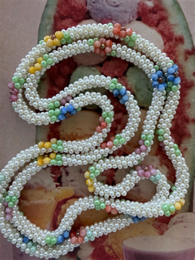 1960s Faux Pearl Long Necklace With Pastel Beaded Flower Accents Opera Mid Century Floral Jewelry - Etsy