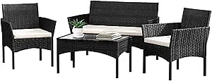 Amazon.com: Fangflower 4 Pieces Patio Furniture Sets Outdoor Rattan Chairs with Table Outdoor Furniture Sets Clearance for Backyard Porch Poolside Balcony Garden (Black) : Patio, Lawn & Garden