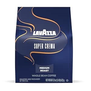 Lavazza Super Crema Whole Bean Coffee, Medium Espresso Roast, Arabica and Robusta Blend, 22 oz Bag (Pack of 6)