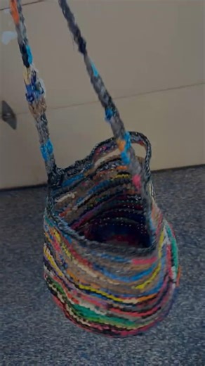 Handmade from plastic bag crochet shopping tote bag with a pocket#ragrug #crochet #basket #repurpose