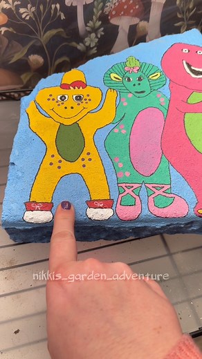 Barney and friends I love you you love me happy big ole family 🤣 #brickart #gardendecor #Barney | Nikki Adams