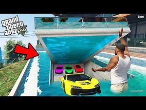 GTA 5 : Franklin Find Secret Swimming Pool Base With Full Of Cars Inside His House ! (GTA 5 mods)