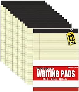 1InTheOffice Yellow Legal pads 8.5 x 11, Perforated Wide Ruled Writing Pads, Yellow Legal Pads 50 Sheets per Notepads, 12/Pack