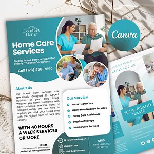 Home Care Flyer & Trifold Brochure: Customizable Canva Templates - Etsy