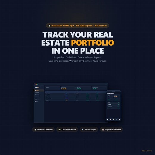 Real Estate Investor Dashboard - Interactive HTML App - Property Tracker - Cash Flow - Deal Analyzer - Reports - Desktop and Mobile - Etsy