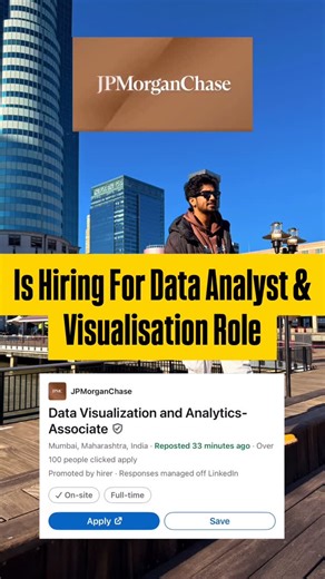 Abhisek Sahu on Instagram: "JPMC is hiring For Data Analyst & Visualisation Role ! Recently Posted ! . Follow & Comment 'job' to get the link in your dm !! . [data analyst, jobs , jpmc, india ,hiring , data analysis] . . #dataanalyst #jobs #job #jobsearch #jobsinindia"