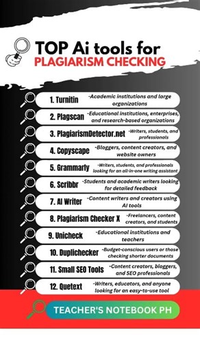 TOP Ai tools for plagiarism checking #AI #aitools #aitoolsforbusiness #aitoolsformarketers #plagiarism #PlagiarismFree #plagiarismfreework | Teacher's Notebook PH