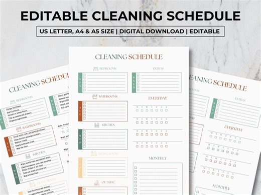 Editable Cleaning Schedule Checklist Template, Printable Daily, Weekly, Monthly Cleaning Schedule Checklist Planner, Household Chore Chart - Etsy