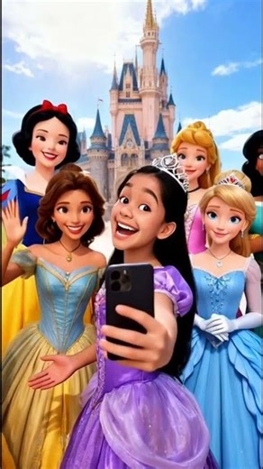 Selfie en Disney con las princesas.