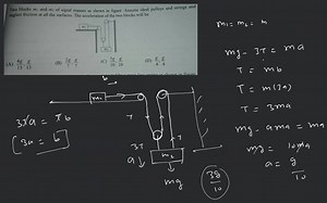 Two blocks m_{1} and m_{2} of equal masses as shown in figure. ... | Filo