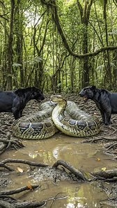 Two Panthers and a Giant Anaconda😱🐍🐆 | Sound of nature