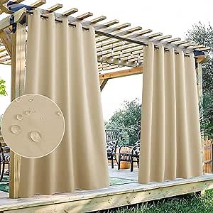 StangH Patio Curtains Outdoor Waterproof - Grommet Blackout Outdoor Curtains, Indoor Outdoor Thermal Insulated Outdoor Patio Curtains for Back Deck/Lanai/Porch, Cream Beige, W70 x L84, 1 Panel