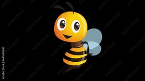 Cartoon cute bee pointing to empty space on alpha channel. Loop animation