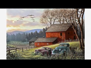 Landscape Painting Time-lapse | Country Farm at Dusk