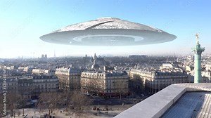 Alien ufo mothership over paris city Massive spaceship over Paris France, alien invasion concept