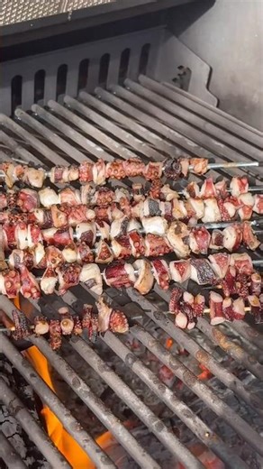 Grilled Octopus Tentacle Nuggets on Skewers #grilledoctopus #octopus #appetizer