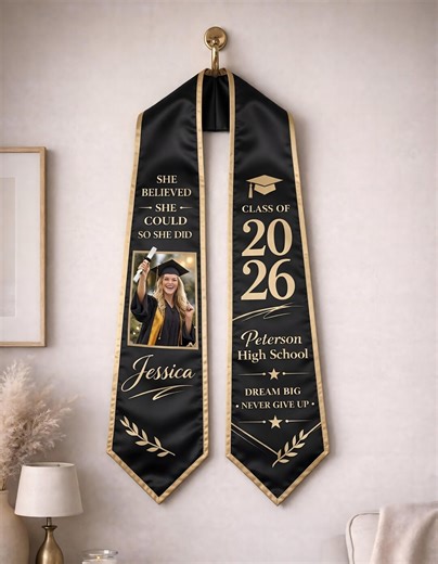 Custom Graduation Stole Class of 2026, Photo Stole for Senior 2026, High School Grad Stole, Commencement Stole, Graduation Keepsake Stole - Etsy