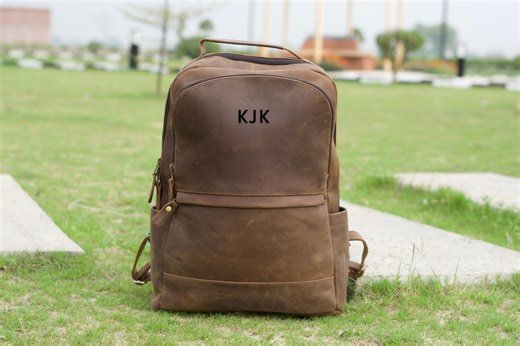Personalized Vintage Leather Backpack, Handmade Travel Rucksack, Custom Initials Bag - Etsy