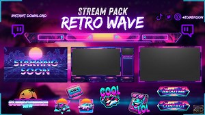 Animated Stream Pack Retro Wave, Stream Overlay, Webcam Overlay, Twitch Alert, Screen Overlay, Emotes, Panels, Stream Pack, Cheers, Retro. - Etsy
