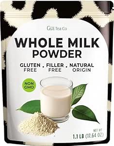 Gya Tea Co Whole Milk Powder 1.1lb (17.64 Oz) - Pasture Raised Source, rBST Hormone Free, Non-GMO - Shelf Stable Premium Grade Powdered Milk for Baking, Cooking, Smoothies - Rich in Protein & Calcium