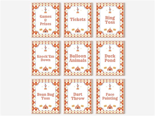 Circus Birthday Party Signs | Carnival Game Signs | Carnival Birthday | Fair Birthday | First Birthday | 1st Birthday | Printable - Etsy