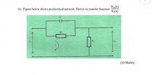 b) Figure below shows an electrical network. Derive its transfe... | Filo