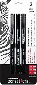 Zebra Pen Zensations Technical Pen, Assorted Point Sizes, Black Ink, 3-Count, 02103