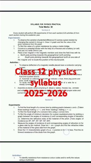Class 12 physics syllabus 2025-2026#physics #syllabus #ahsec #hs #youtubeshorts