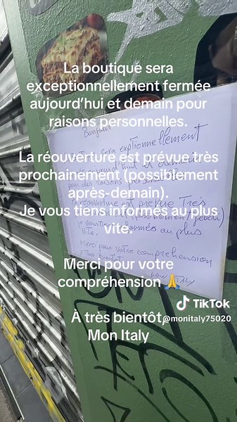 La boutique sera exceptionnellement fermée aujourd’hui et demain pour raisons personnelles. La réouverture est prévue très prochainement (possiblement après-demain). Je vous tiens informés au plus vite. Merci pour votre compréhension 🙏 À très bientôt, Mon Italy #monitaly