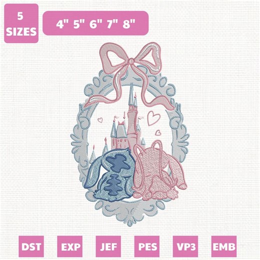 Stitch & Angel Magic Castle Machine Embroidery File, Coquette Frame Design (instant Download) - Etsy