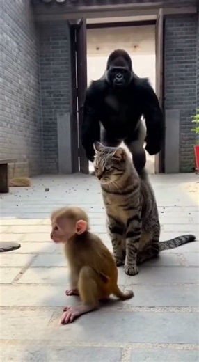 Cat Slaps Monkey, But Wait... Here Comes the REAL Boss!#FunnyAnimals #CatAndMonkey #GorillaRage