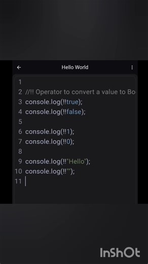 !! Operator to convert a value to Boolean in javascript #htmltags #html #htmlcoding #code #coding