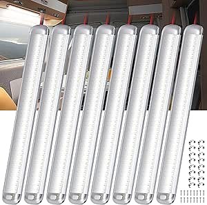 12v LED Interior Light Bar, 120LEDs 1500LM 8W, DC 12v Volt led Strip Lights with ON/OFF Switch, RV Lights for Enclosed Cargo Trailer, RV, Van, Truck, Lorry Camper, Boat, Caravan Motorhome(8Pcs)